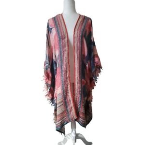 Anthropologie Blank London Pink Blue Green Multicolor Woven Viscose Kimono